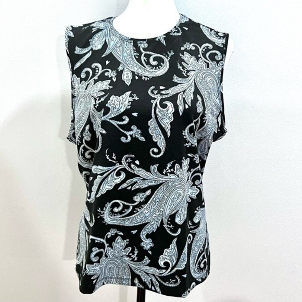 New York & Co black and light blue paisley top size XL